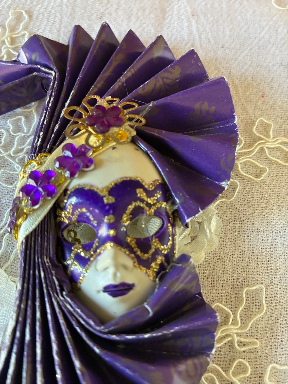 Source Unknown Purple and Gold Venetian Mask Pendant - Women Accessories